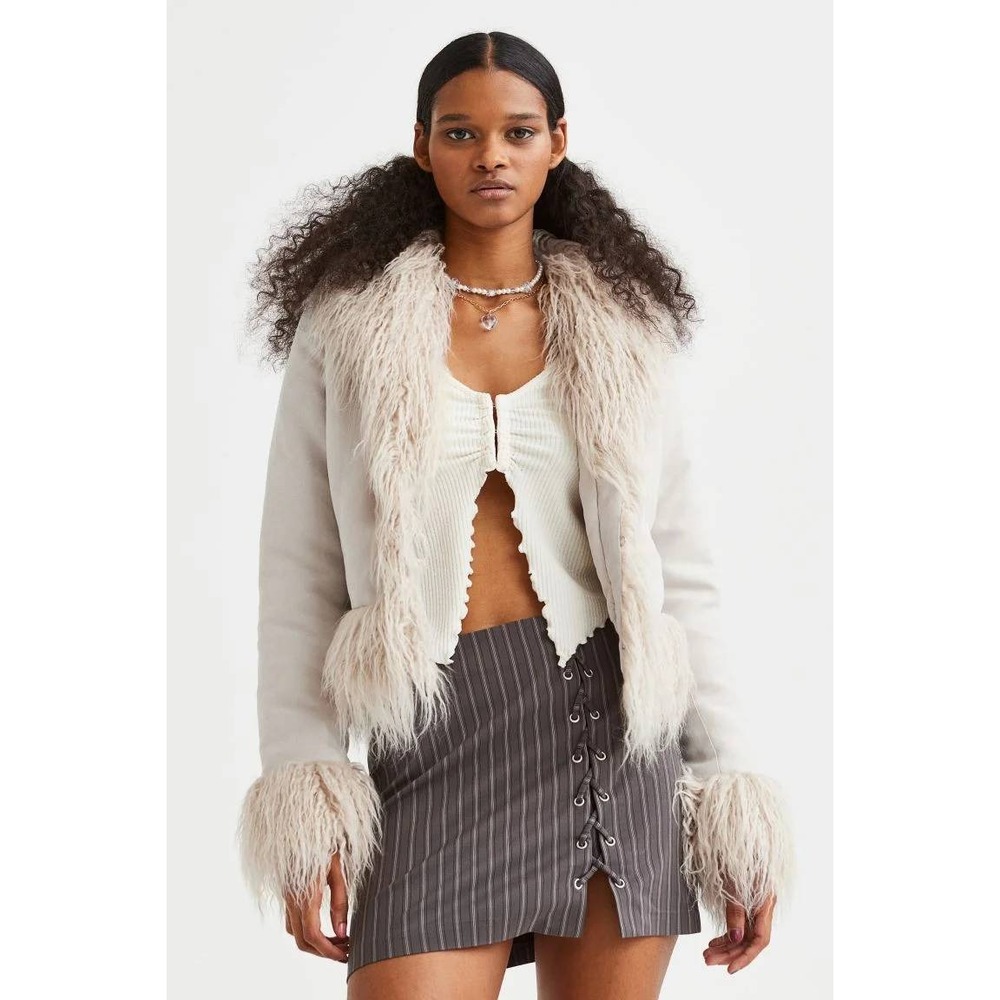 H&M Divided Penny Lane Faux Fur Trim Jacket XXS NWT